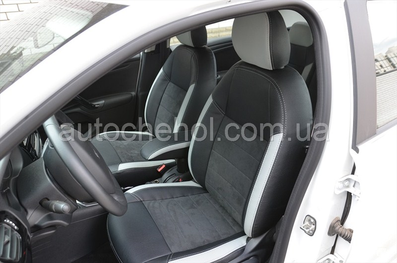 Серые чехлы на сиденья Peugeot 301 leather style из алькантары и арпатеки, производитель MW_BROTHERS