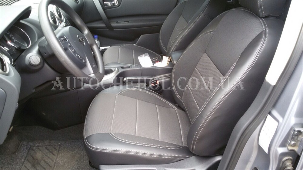 Качественные автомобильные чехлы на сиденья Nissan Qashqai 2008, серая нить, Premium style