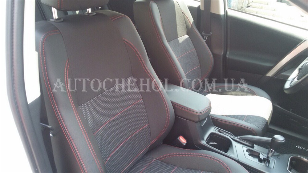 Качественные автомобильные чехлы на сиденья Toyota Rav 4 2015, красная нить, Premium style