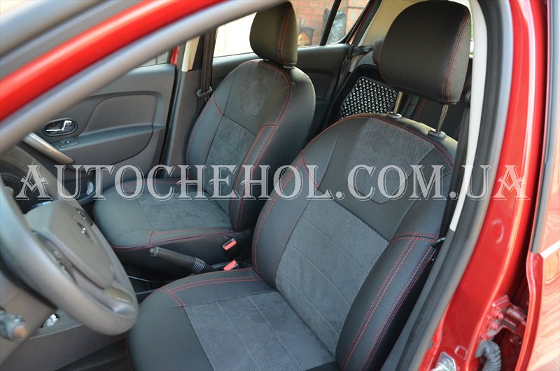 Авточехлы на Renault Sundero 2013 экокожа с алькантарой, Leather StyLe