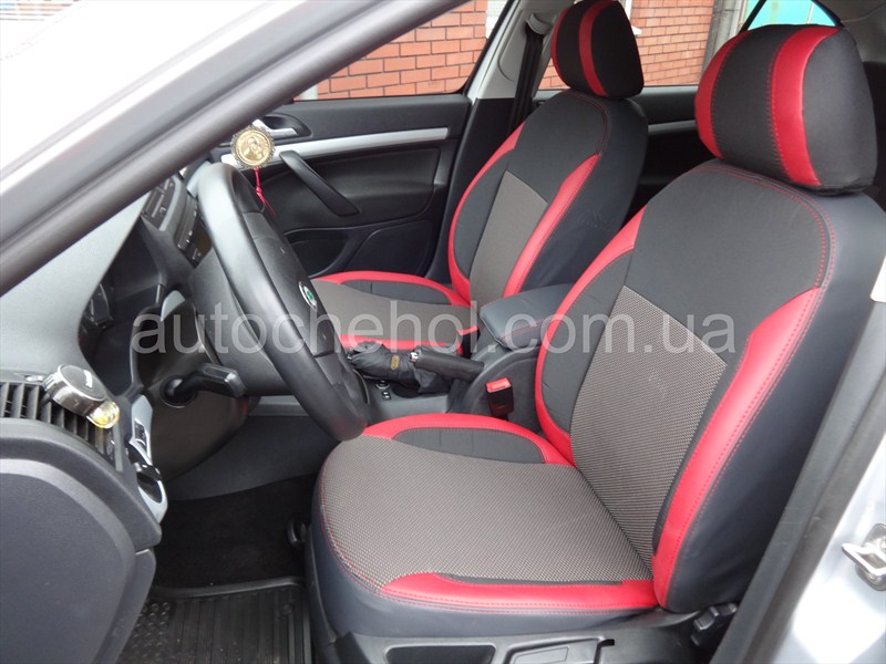 Авточехлы на Skoda A 5,Premium StyLe MW BROTHERS, с красными вставками