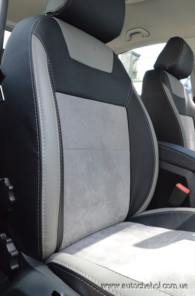Серо-бежевые кожаные авточехлы на Skoda A 5 2009,Leather StyLe MW BROTHERS