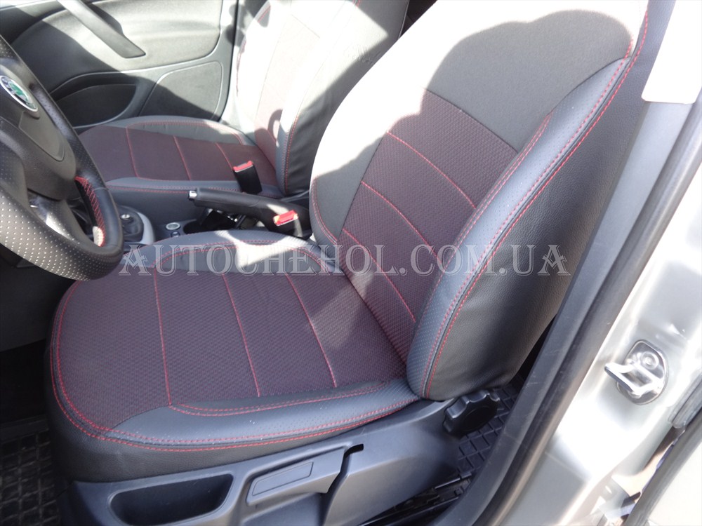 Качественные автомобильные чехлы на сиденья Skoda Octavia A5, красная нить Premium style