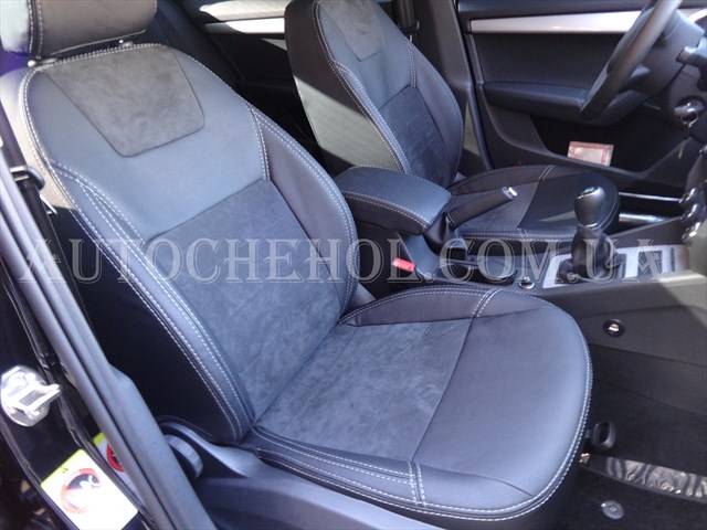 Чехлы на сиденья Skoda A 7 Ambient, Leather StyLe, серая нить, MW BROTHERS