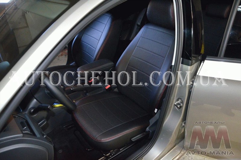 Качественные черные чехлы на сиденья Seat Toledo, авточехлы на толедо, красная нить, AM-S, automania