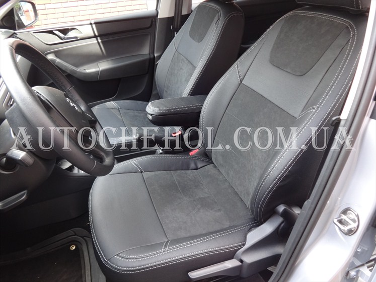 Качественные чехлы для Skoda Rapid, серая нить, Leather StyLe, MW Brothers