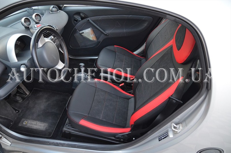 Авточехлы из алькантары и арпатеки на Smart Fortwo, Leather StyLe, красные вставки, MW BROTHERS