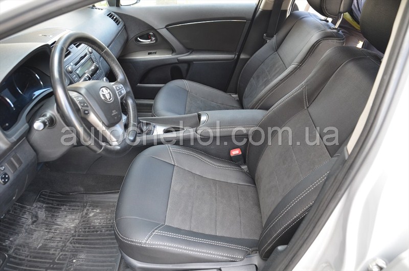 Серые чехлы на сиденья Toyota Avensis 2008 из арпатеки и алькантары, Leather Style MW_BROTHERS
