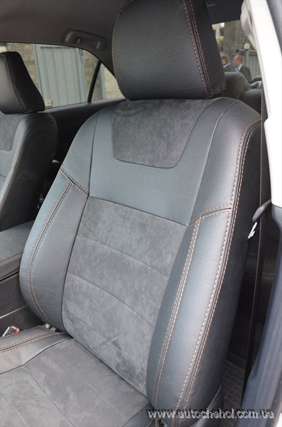 Черно-серые кожаные чехлы на сиденья Toyota Camry 50, Leather StyLe MW Brothers