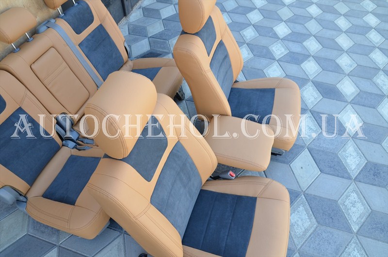Светлые авточехлы на сиденья Lexus GX 470 из алькантары и арпатеки, Leather StyLe