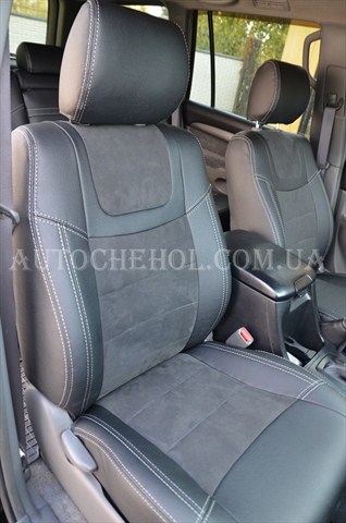Темные чехлы на сиденья Toyota Prado 120 кожа с алькантарой, серые чехлы на prado 120 Leather StyLe