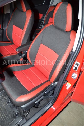 Красные чехлы на сиденья Toyota Yaris 2011, красная нить, Premium Style MW_BROTHERS