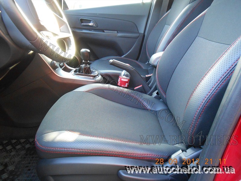 Чехлы на сиденья Chevrolet Cruze красная нить, MW_BROTHERS