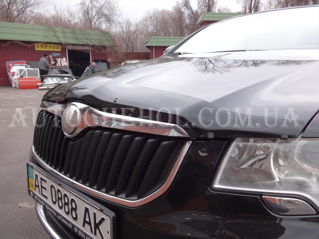 Дефлектор капота на Skoda Superb 2008- 2015, мухобойка на superb, Sim Россия