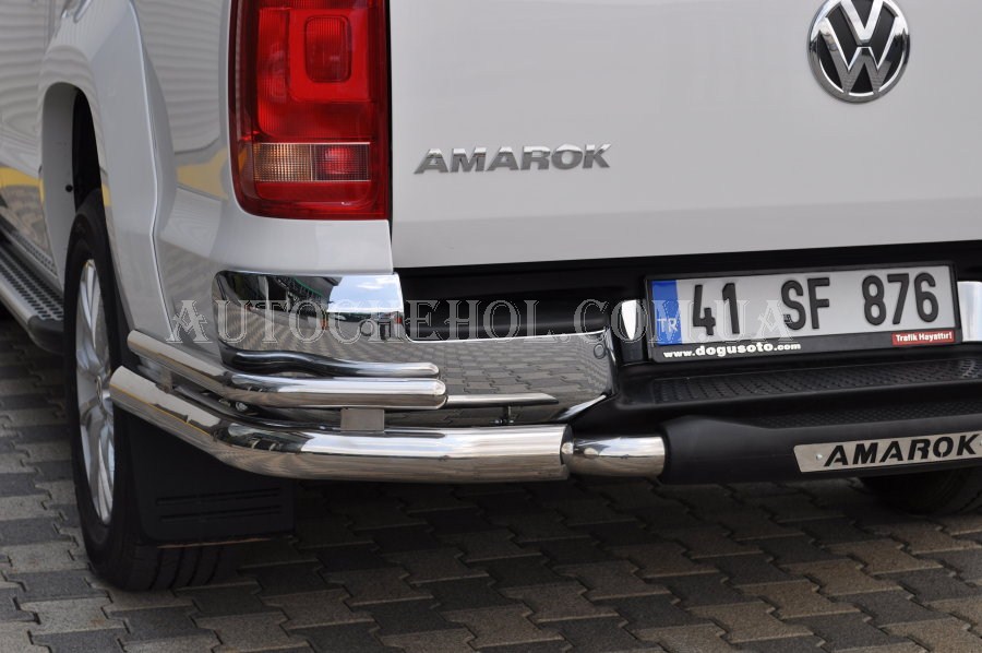 Защита заднего бампера на Volkswagen Amarok 2010, двойные углы, ST-Line